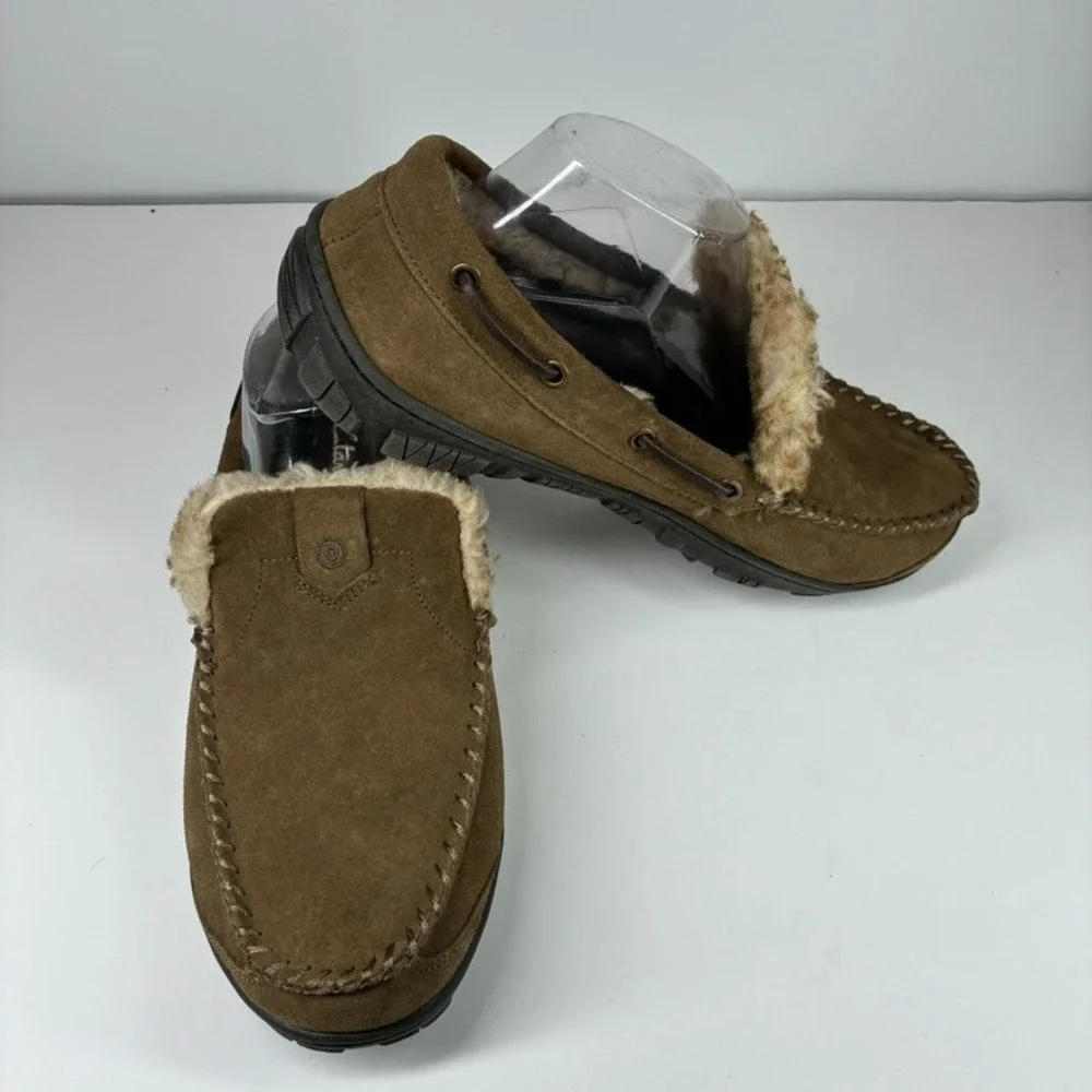 Clarks Men's US 12M Brown Suede Faux Fur Lined Venetian Moccasin House Slippers